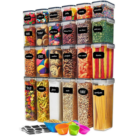 24 Piece Airtight Food Storage Container Sets Pantry & Kitchen Snap On Lids
